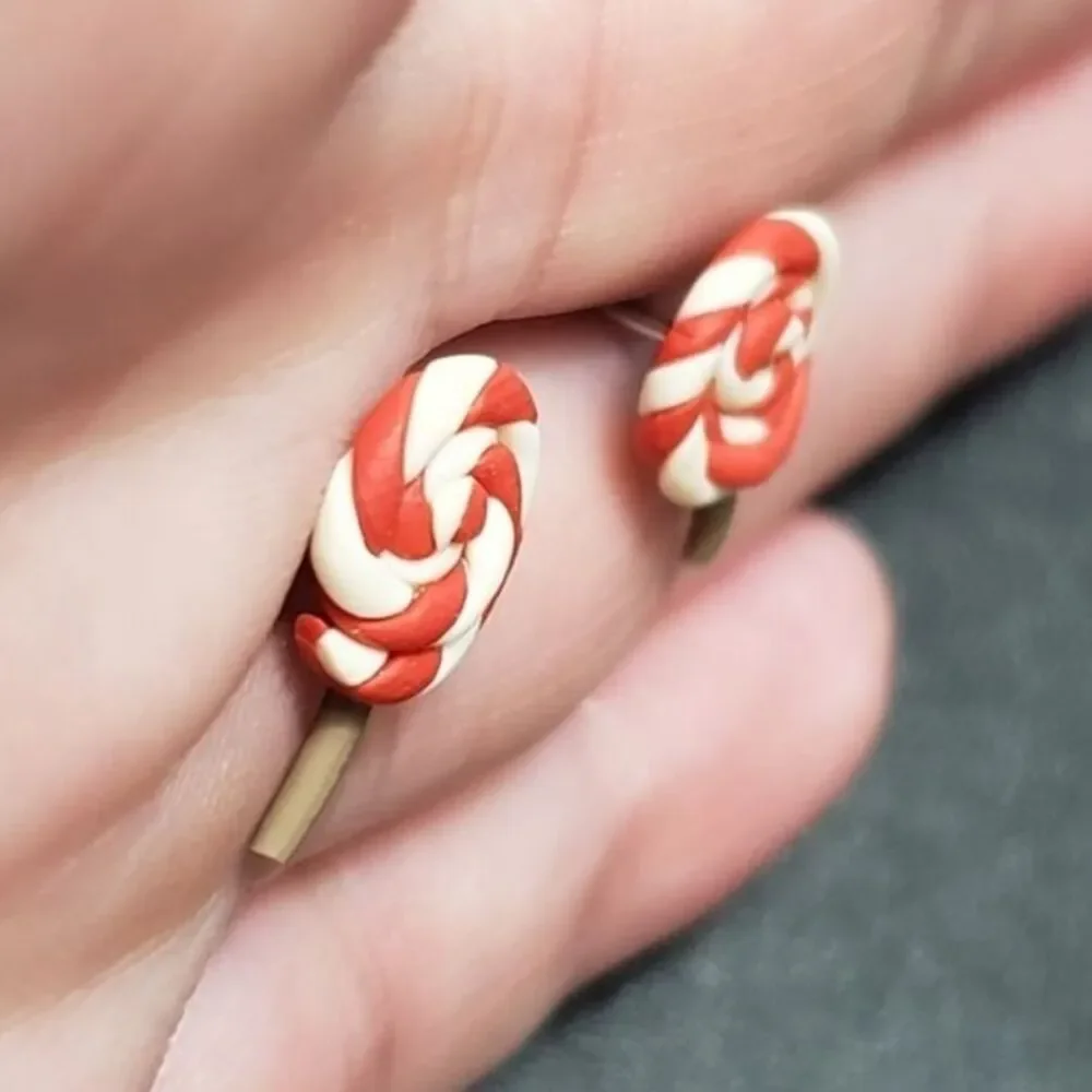Red white polymer clay sucker earrings